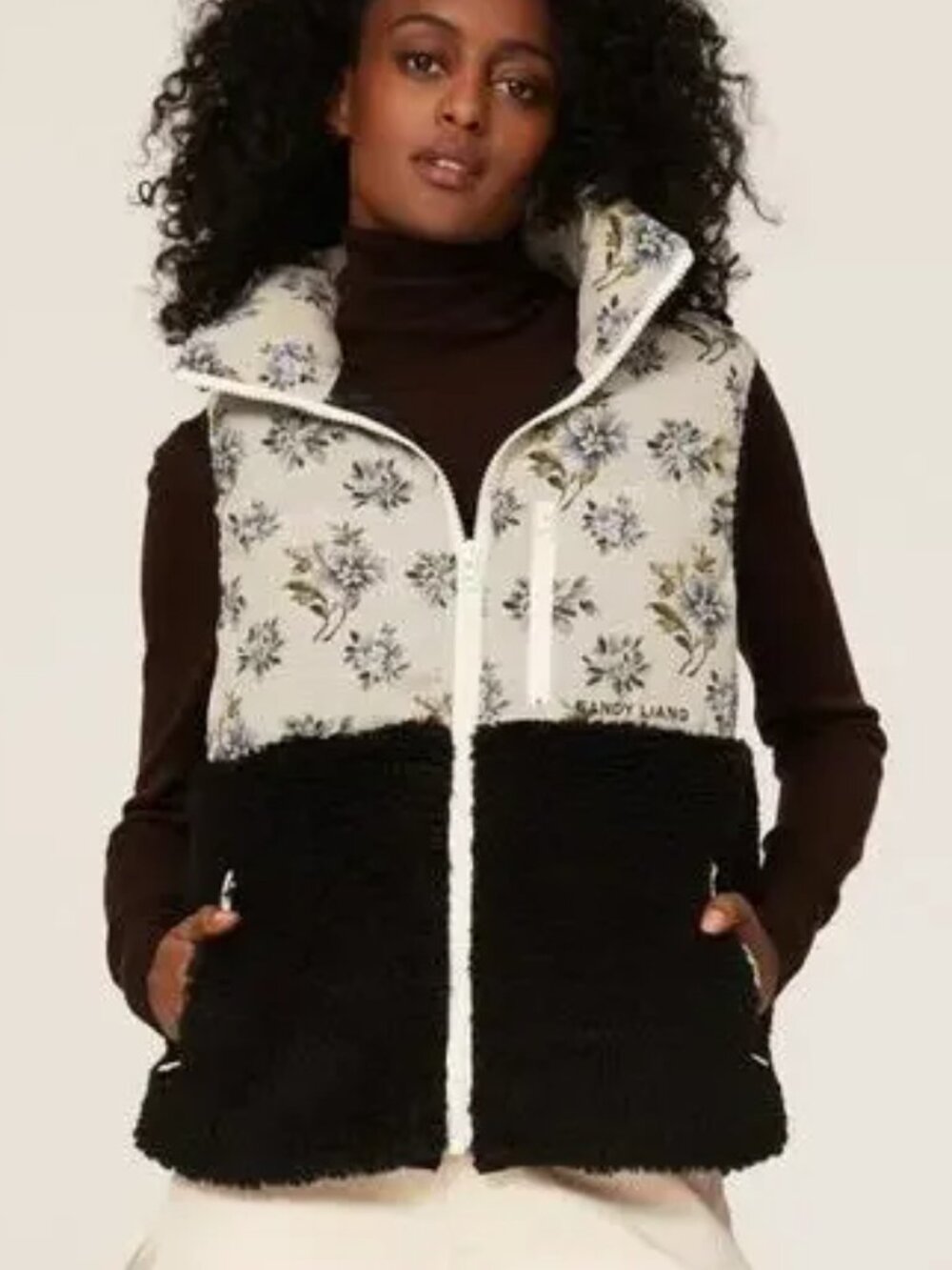 Sandy Liang Dove Vest Luxe Mixed Fleece & Floral Jacquard mixed panels $650 SM